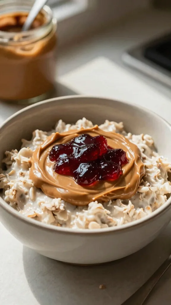 17 Low-Calorie Overnight Oats Recipes Under 200 Calories - Healthy and Filling Breakfasts - 10. Nut Butter & Jelly Overnight Oats 1