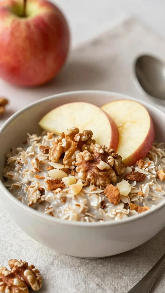 17 Low-Calorie Overnight Oats Recipes Under 200 Calories - Healthy and Filling Breakfasts - 14. Apple Cinnamon Overnight Oats with Walnuts 1