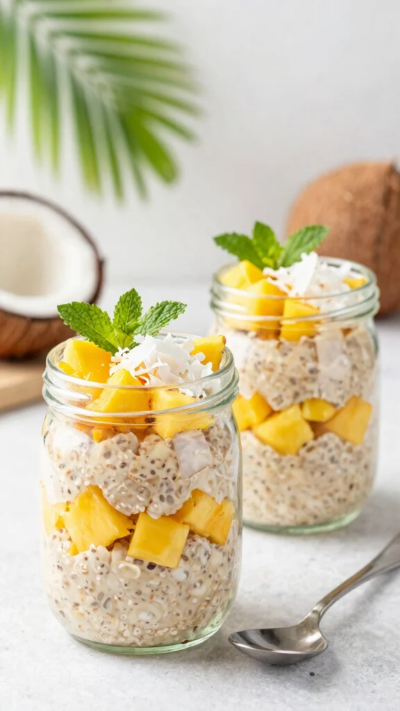 17 Overnight Oats Recipes with Coconut Milk - Healthy and Easy Breakfasts - 1. Tropical Bliss Overnight Oats 1