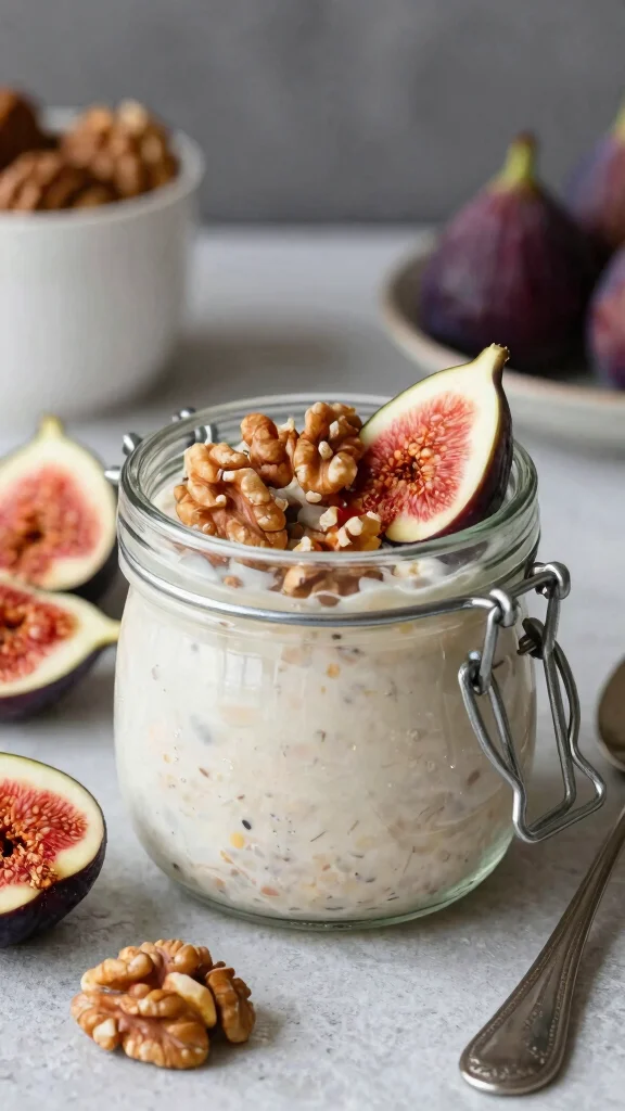 17 Overnight Oats Recipes with Coconut Milk - Healthy and Easy Breakfasts - 15. Fig and Walnut Overnight Oats 1