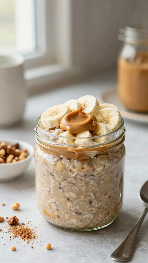 17 Overnight Oats Recipes with Coconut Milk - Healthy and Easy Breakfasts - 4. Peanut Butter Banana Oats 1