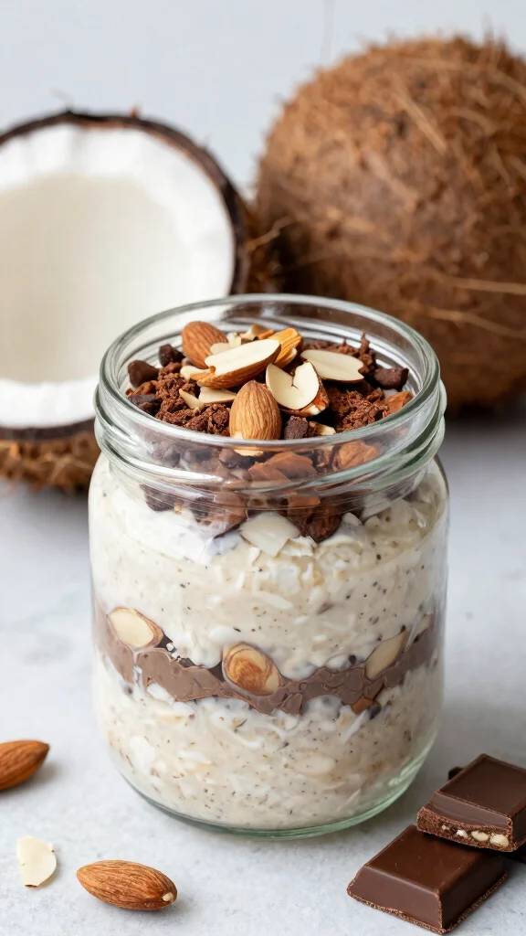 17 Overnight Oats Recipes with Coconut Milk - Healthy and Easy Breakfasts - 8. Almond Joy Overnight Oats 1