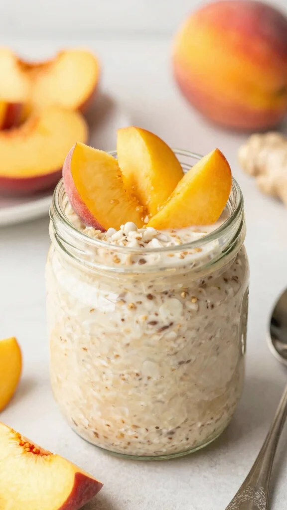 17 Overnight Oats with Chia Seeds Recipes - Fiber-Rich and Healthy Breakfasts - 13. Ginger Peach Overnight Oats 1