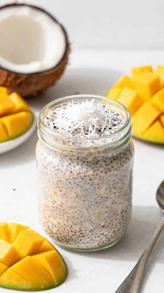17 Overnight Oats with Chia Seeds Recipes - Fiber-Rich and Healthy Breakfasts - 14. Tropical Mango Chia Overnight Oats 1