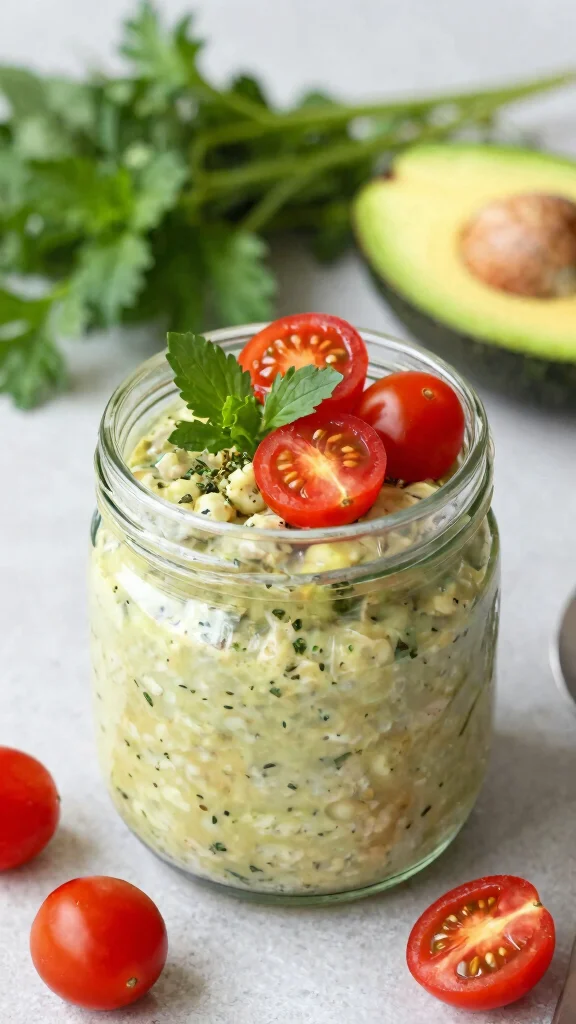 17 Overnight Oats with Chia Seeds Recipes - Fiber-Rich and Healthy Breakfasts - 15. Savory Herb and Avocado Overnight Oats 1