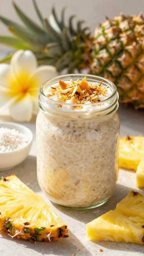 17 Overnight Oats with Chia Seeds Recipes - Fiber-Rich and Healthy Breakfasts - 4. Tropical Coconut and Pineapple Overnight Oats 1