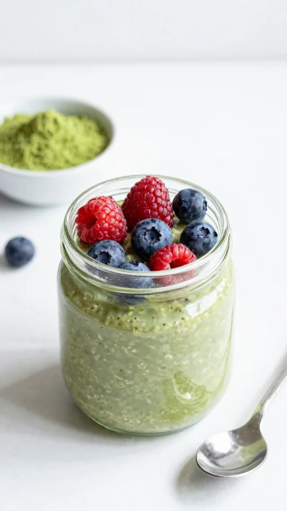 17 Overnight Oats with Chia Seeds Recipes - Fiber-Rich and Healthy Breakfasts - 6. Matcha Green Tea Overnight Oats 1