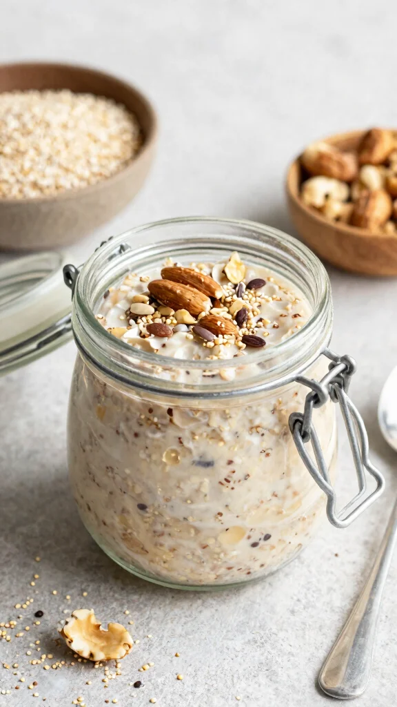 17 Overnight Oats with Chia Seeds Recipes - Fiber-Rich and Healthy Breakfasts - 8. Nutty Quinoa Overnight Oats 1