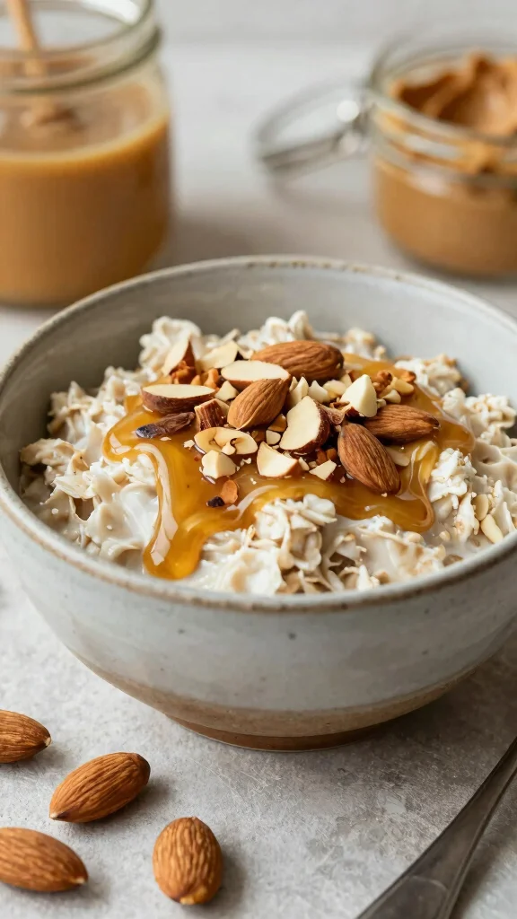 17 Overnight Oats with Peanut Butter Recipes - Creamy and Healthy Breakfasts - 12. Peanut Butter and Almonds Oats 1