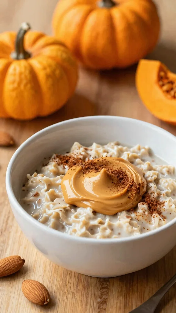 17 Pumpkin Pie Overnight Oats Recipes - Sweet and Healthy Breakfasts - 10. Pumpkin Spice Overnight Oats with Almond Butter 1