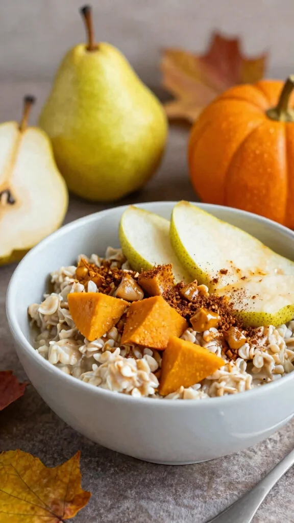 17 Pumpkin Pie Overnight Oats Recipes - Sweet and Healthy Breakfasts - 12. Spiced Pear Pumpkin Overnight Oats 1