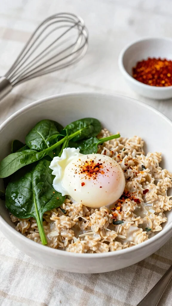 17 Rolled Oats Breakfast Recipes - Nutritious and Delicious Morning Meals - 4. Savory Oats with Spinach and Egg 1