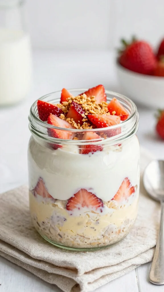 17 Strawberry Cheesecake Overnight Oats Recipes - Sweet and Protein-Rich Breakfasts - 1. Classic Strawberry Cheesecake Overnight Oats 1