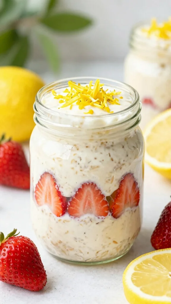 17 Strawberry Cheesecake Overnight Oats Recipes - Sweet and Protein-Rich Breakfasts - 10. Lemon Strawberry Cheesecake Overnight Oats 1