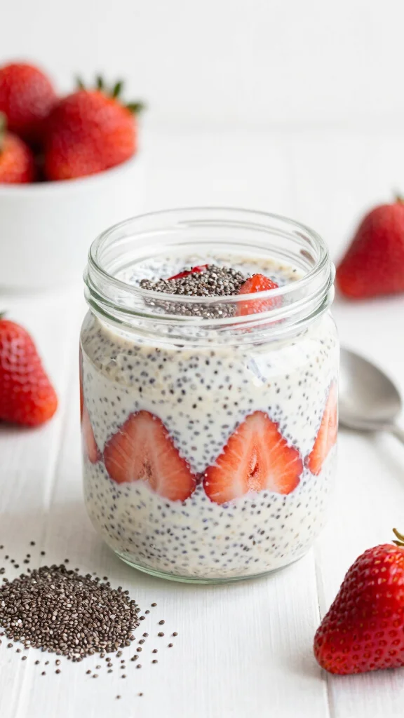17 Strawberry Cheesecake Overnight Oats Recipes - Sweet and Protein-Rich Breakfasts - 11. Chia Seed Strawberry Cheesecake Overnight Oats 1
