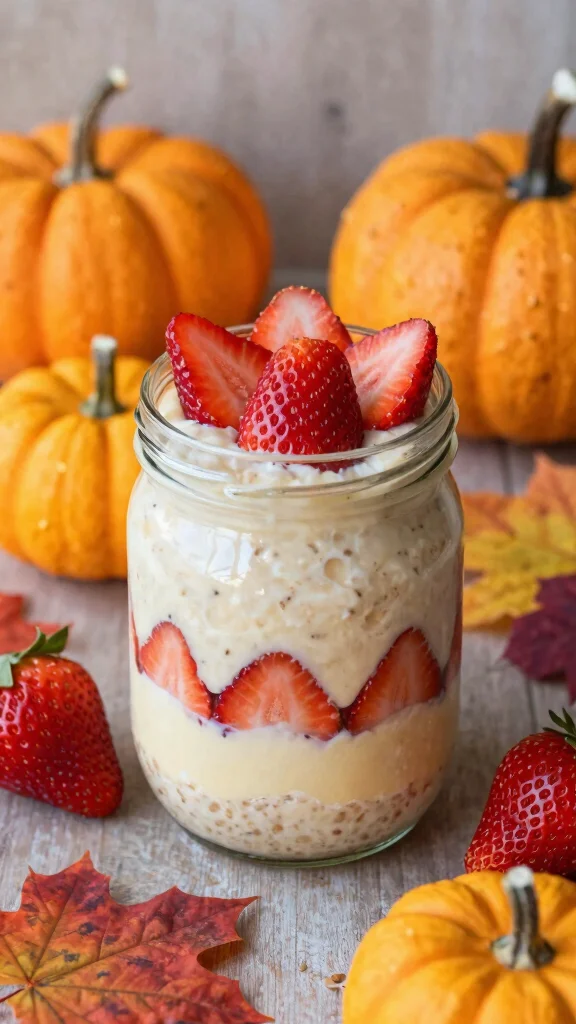17 Strawberry Cheesecake Overnight Oats Recipes - Sweet and Protein-Rich Breakfasts - 12. Pumpkin Spice Strawberry Cheesecake Overnight Oats 1