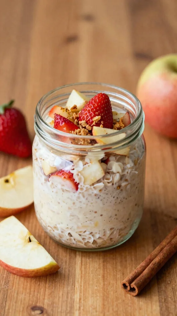 17 Strawberry Cheesecake Overnight Oats Recipes - Sweet and Protein-Rich Breakfasts - 15. Spiced Apple Strawberry Cheesecake Overnight Oats 1