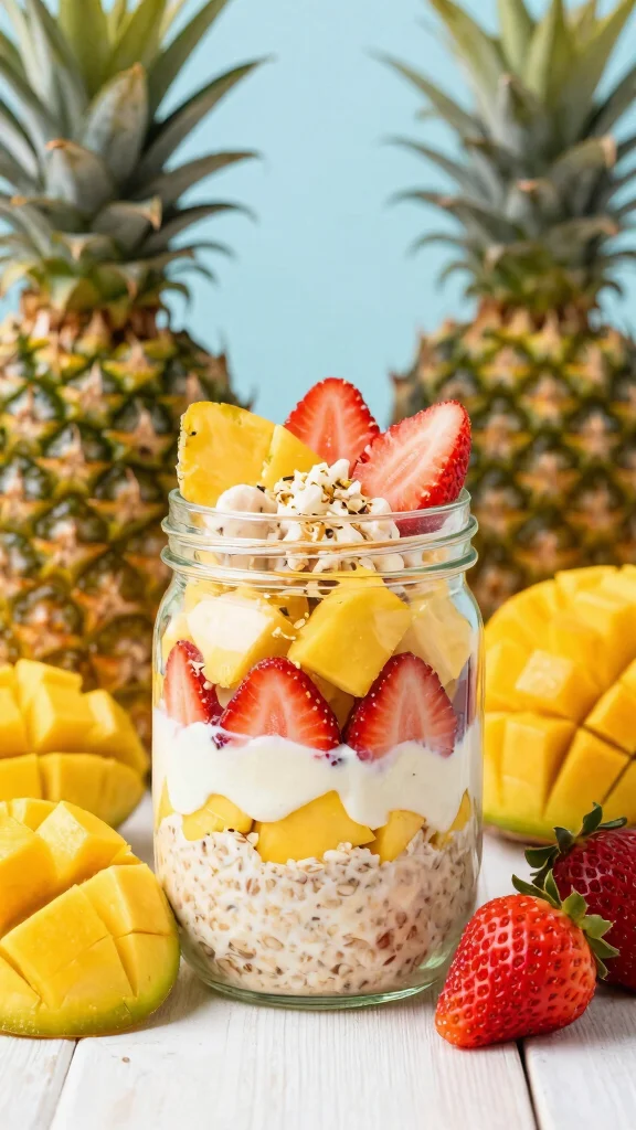 17 Strawberry Cheesecake Overnight Oats Recipes - Sweet and Protein-Rich Breakfasts - 16. Tropical Strawberry Cheesecake Overnight Oats 1