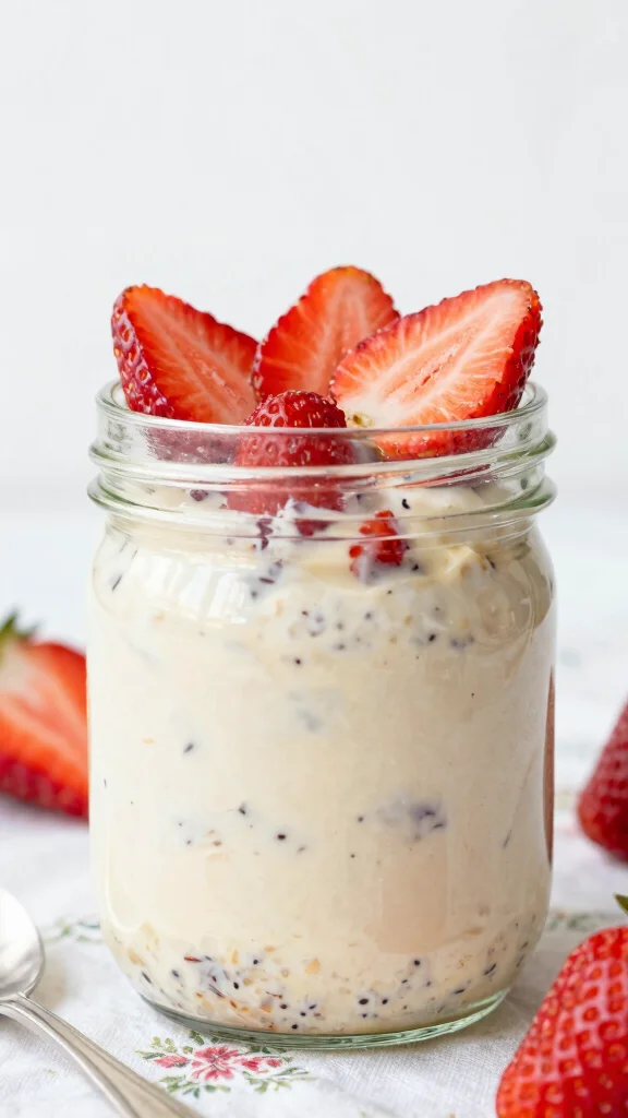 17 Strawberry Cheesecake Overnight Oats Recipes - Sweet and Protein-Rich Breakfasts - 4. Vanilla Strawberry Cheesecake Overnight Oats 1