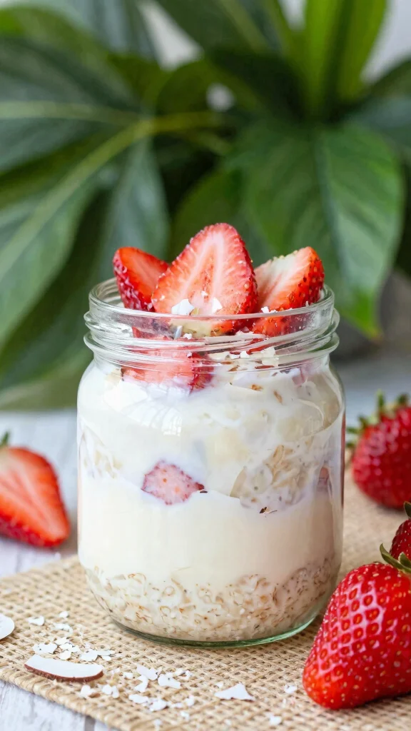 17 Strawberry Cheesecake Overnight Oats Recipes - Sweet and Protein-Rich Breakfasts - 5. Coconut Strawberry Cheesecake Overnight Oats 1