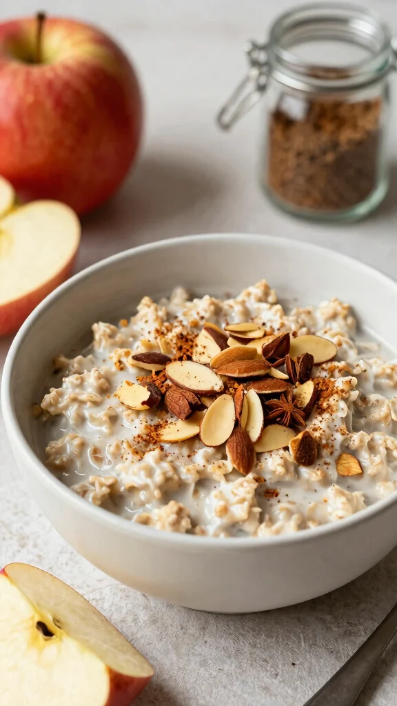 18 Apple Pie Overnight Oats Healthy Recipes - Sweet and Protein-Rich Breakfasts - 6. Spiced Apple Pie Overnight Oats with Almonds 1