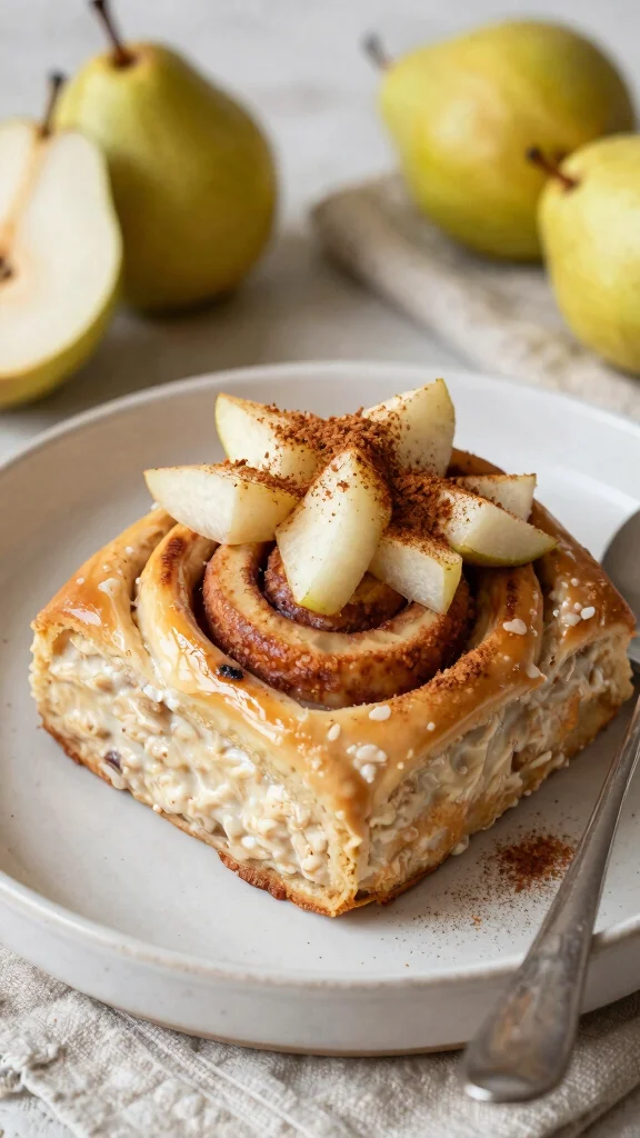 18 Cinnamon Roll Overnight Oats Recipes - Indulgent and Protein-Packed Breakfasts - 18. Spiced Pear Cinnamon Roll Overnight Oats 1