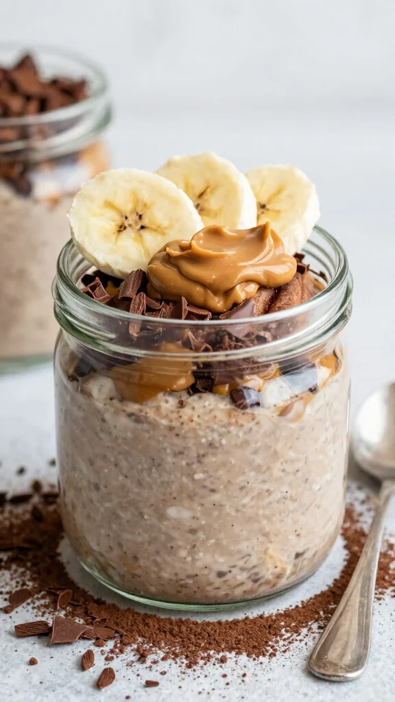 18 Cinnamon Roll Overnight Oats Recipes - Indulgent and Protein-Packed Breakfasts - 4. Peanut Butter Chocolate Cinnamon Roll Overnight Oats 1