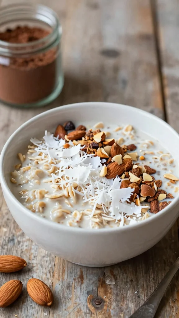 18 High Protein Oats Overnight Recipes - Nutritious and Filling Breakfasts - 10. Almond Joy Oats 1