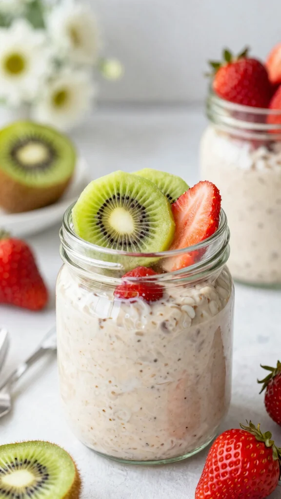18 Low-Calorie Overnight Oats Recipes - Healthy and Filling Breakfasts - 10. Kiwi Strawberry Overnight Oats 1