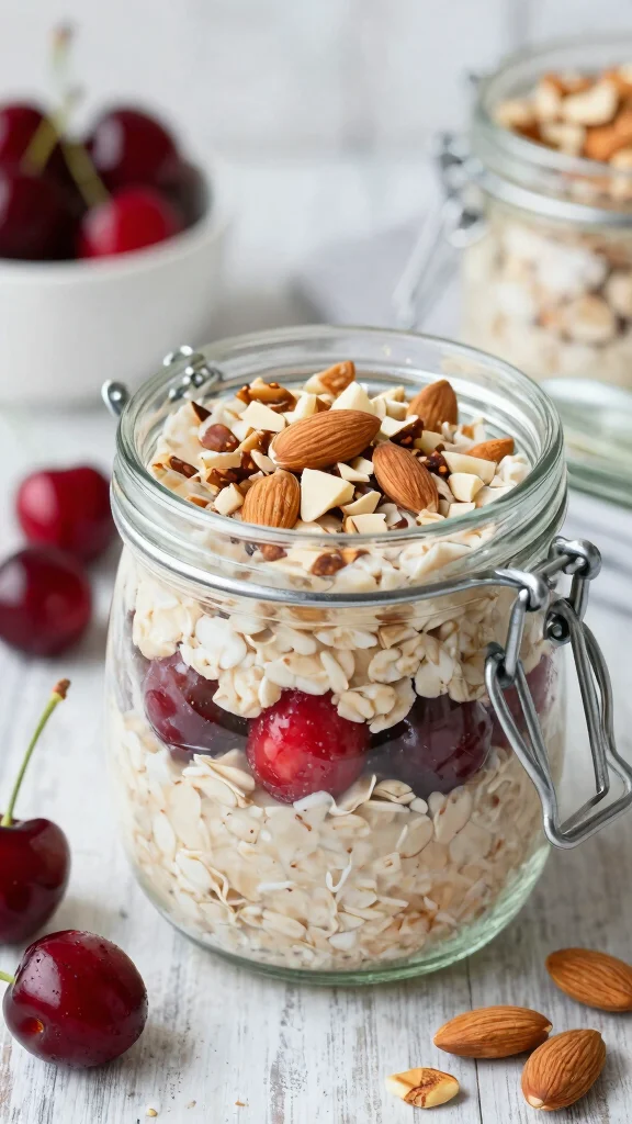 18 Low-Calorie Overnight Oats Recipes - Healthy and Filling Breakfasts - 14. Cherry Almond Overnight Oats 1