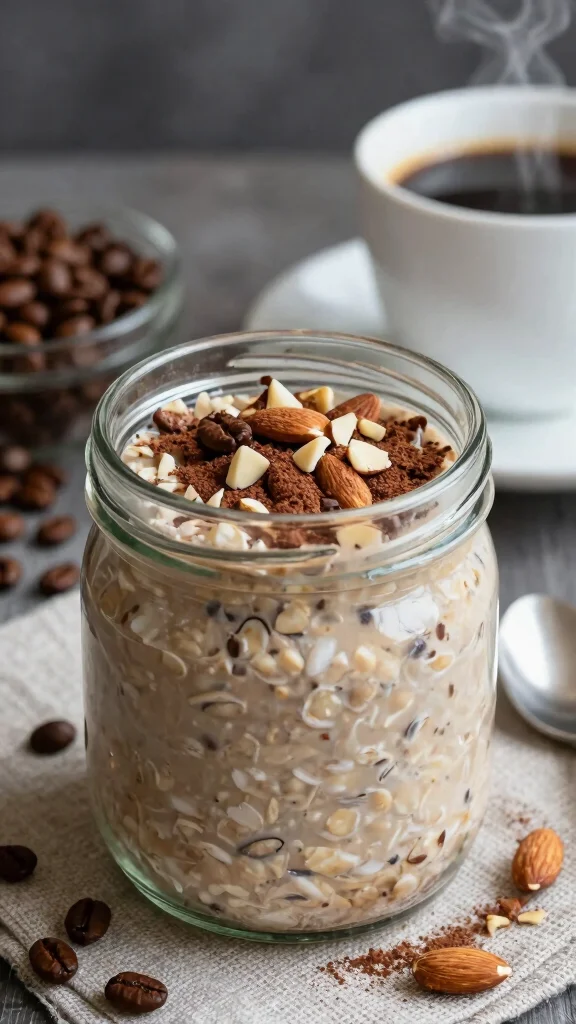 18 Low-Calorie Overnight Oats Recipes - Healthy and Filling Breakfasts - 6. Mocha Almond Overnight Oats 1