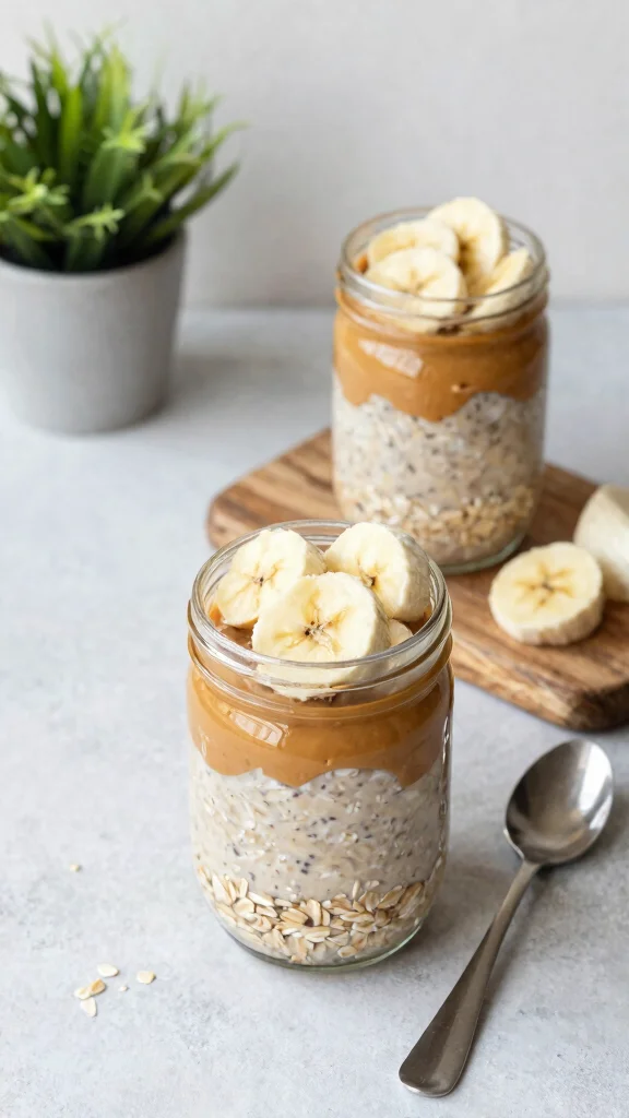 18 Macro Friendly Overnight Oats Recipes - Balanced, Healthy, and Easy Breakfasts - 1. Classic Peanut Butter Banana Overnight Oats 1