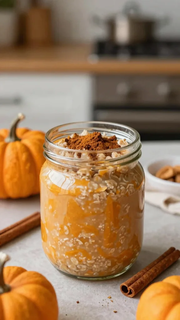 18 Macro Friendly Overnight Oats Recipes - Balanced, Healthy, and Easy Breakfasts - 11. Pumpkin Spice Overnight Oats 1