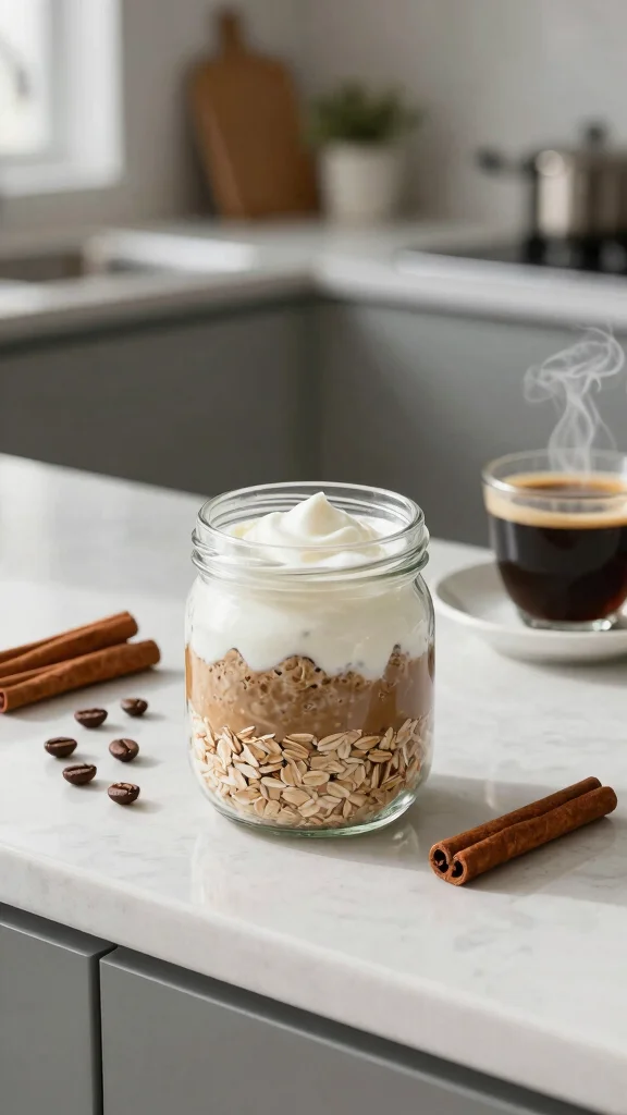18 Macro Friendly Overnight Oats Recipes - Balanced, Healthy, and Easy Breakfasts - 6. Coffee Lover's Overnight Oats 1