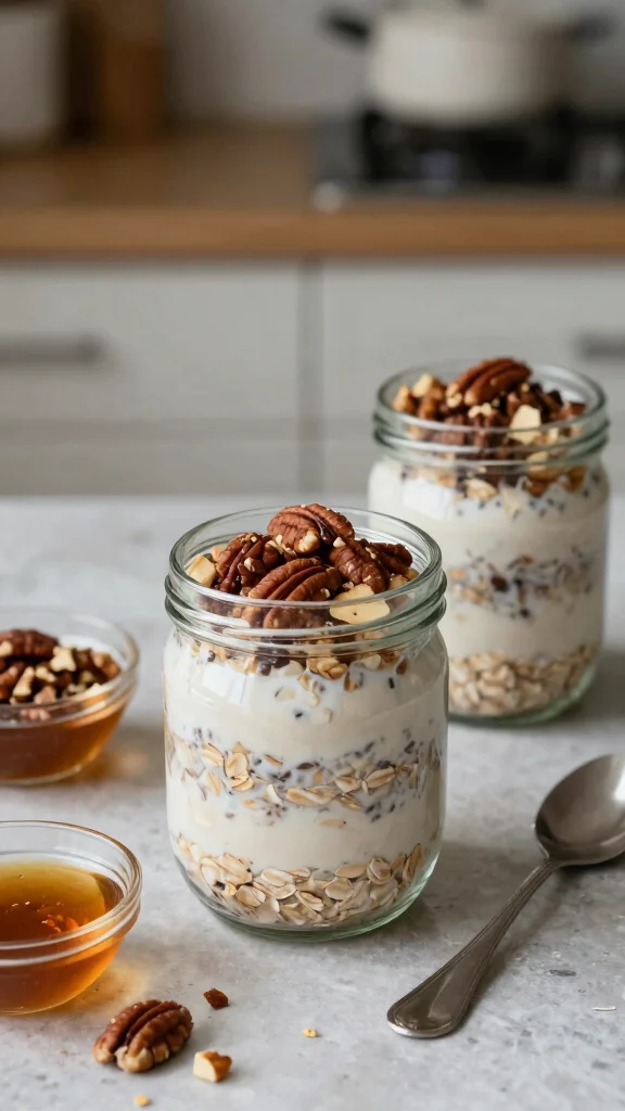 18 Macro Friendly Overnight Oats Recipes - Balanced, Healthy, and Easy Breakfasts - 9. Maple Pecan Overnight Oats 1
