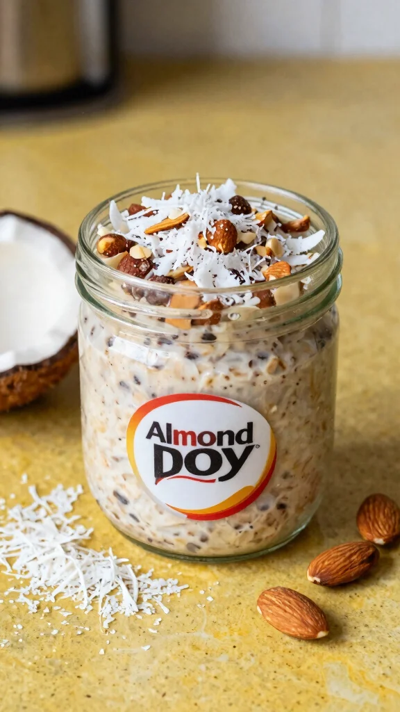 18 Overnight Oats with Almond Milk Recipes - Creamy and Dairy-Free Breakfasts - 12. Almond Joy Overnight Oats 1