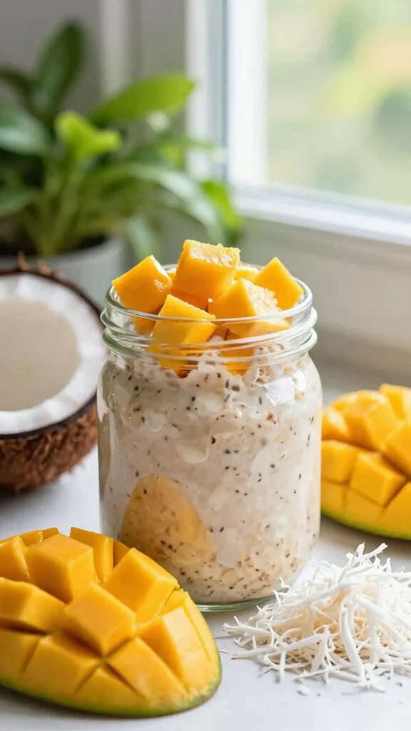 18 Overnight Oats with Almond Milk Recipes - Creamy and Dairy-Free Breakfasts - 6. Tropical Coconut Overnight Oats 1