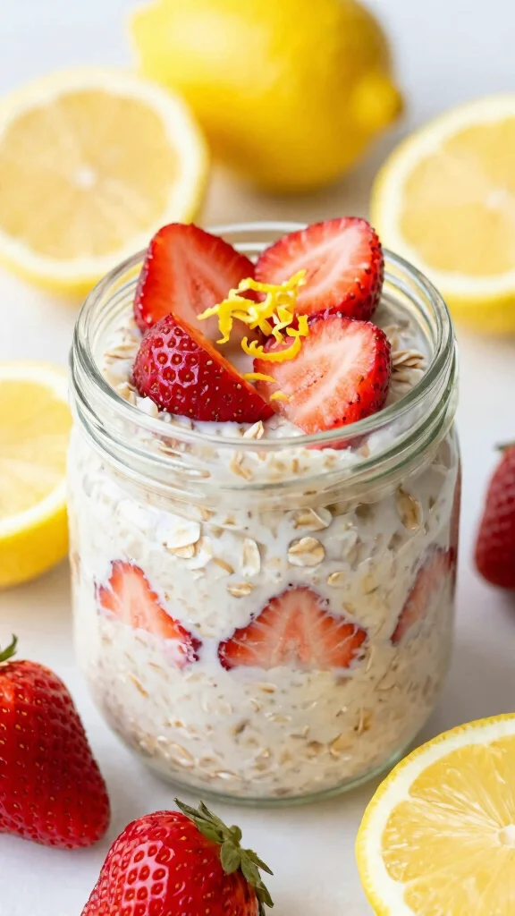 18 Overnight Oats with Strawberries Recipes - Fresh and Protein-Rich Breakfasts - 10. Strawberry Lemon Overnight Oats 1