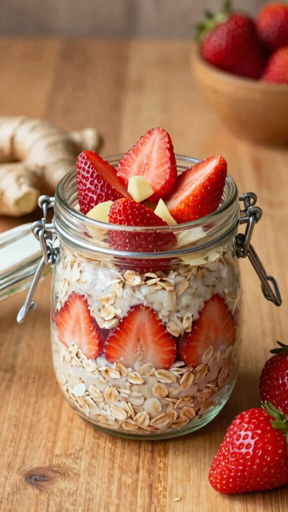 18 Overnight Oats with Strawberries Recipes - Fresh and Protein-Rich Breakfasts - 11. Strawberry Ginger Oats 1