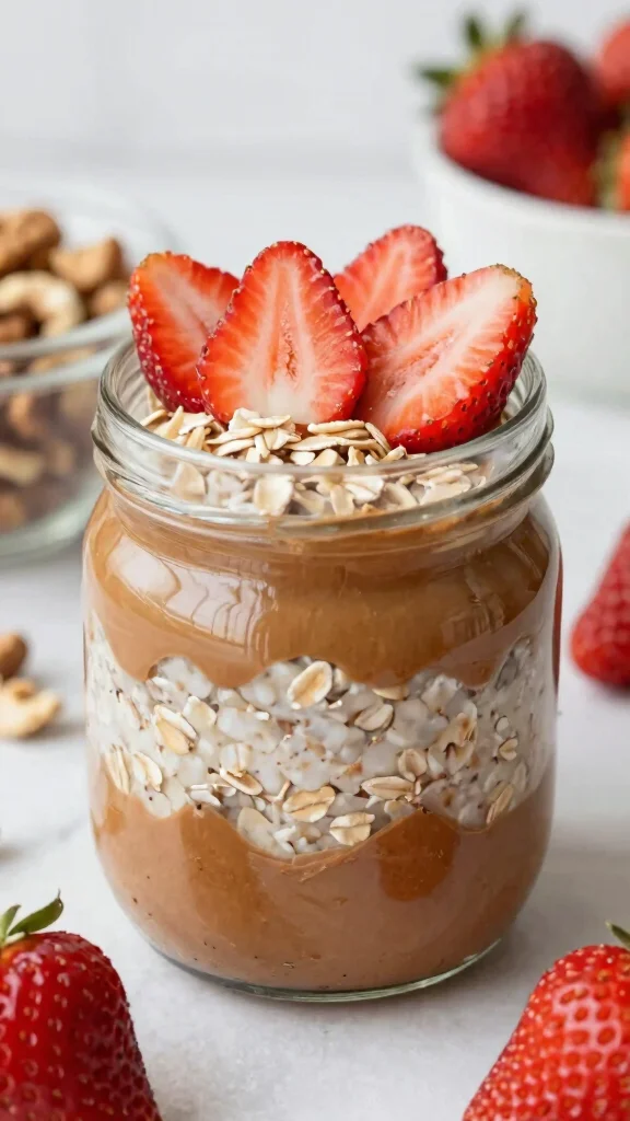 18 Overnight Oats with Strawberries Recipes - Fresh and Protein-Rich Breakfasts - 12. Strawberry Nut Butter Oats 1