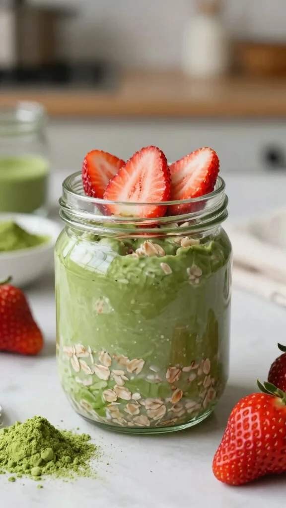 18 Overnight Oats with Strawberries Recipes - Fresh and Protein-Rich Breakfasts - 17. Strawberry Matcha Oats 1