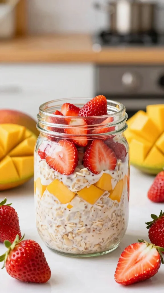 18 Overnight Oats with Strawberries Recipes - Fresh and Protein-Rich Breakfasts - 18. Strawberry Mango Oats 1