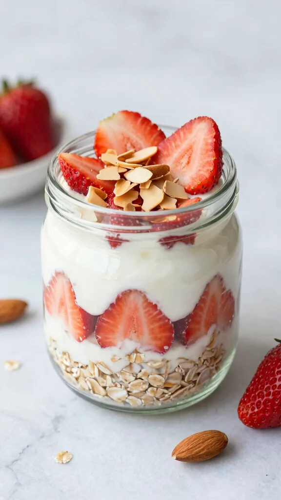 18 Overnight Oats with Strawberries Recipes - Fresh and Protein-Rich Breakfasts - 3. Strawberry Almond Overnight Oats 1