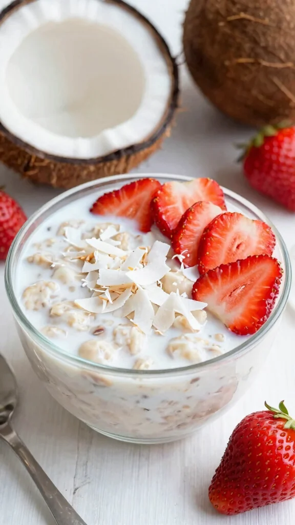 18 Overnight Oats with Strawberries Recipes - Fresh and Protein-Rich Breakfasts - 5. Coconut Strawberry Oats 1