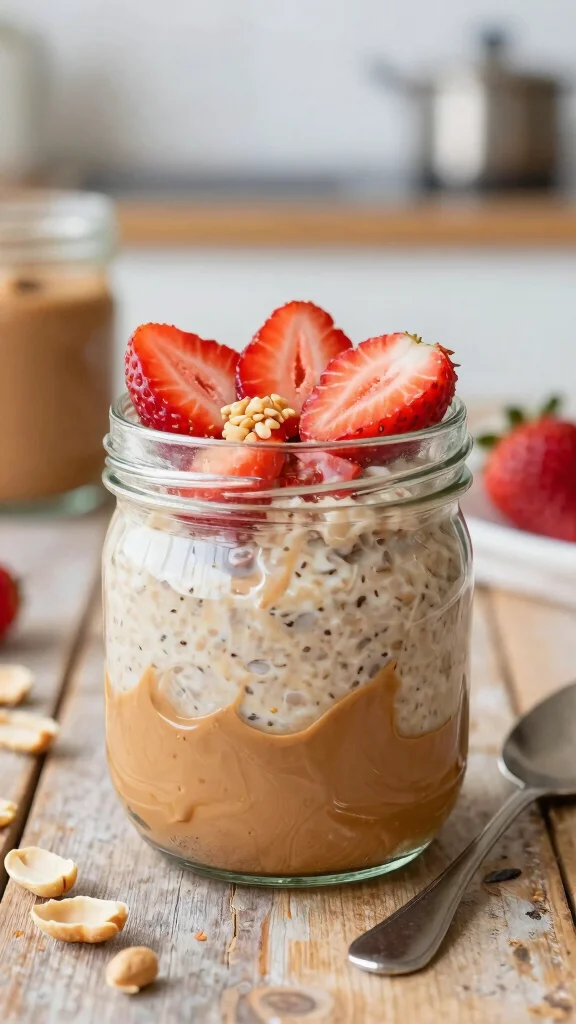 18 Overnight Oats with Strawberries Recipes - Fresh and Protein-Rich Breakfasts - 6. Peanut Butter Strawberry Oats 1