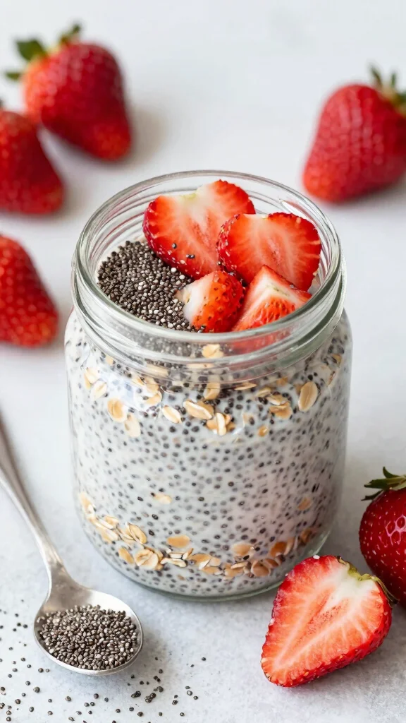 18 Overnight Oats with Strawberries Recipes - Fresh and Protein-Rich Breakfasts - 7. Strawberry Chia Seed Oats 1
