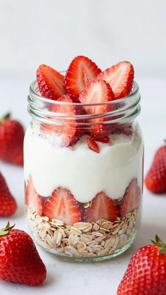 18 Overnight Oats with Strawberries Recipes - Fresh and Protein-Rich Breakfasts - 8. Strawberry Yogurt Parfait Oats 1