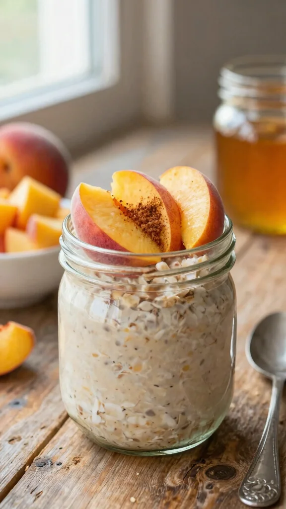 18 Peach Overnight Oats Healthy Recipes - Fruity and Protein-Packed Breakfasts - 1. Classic Peach Overnight Oats 1