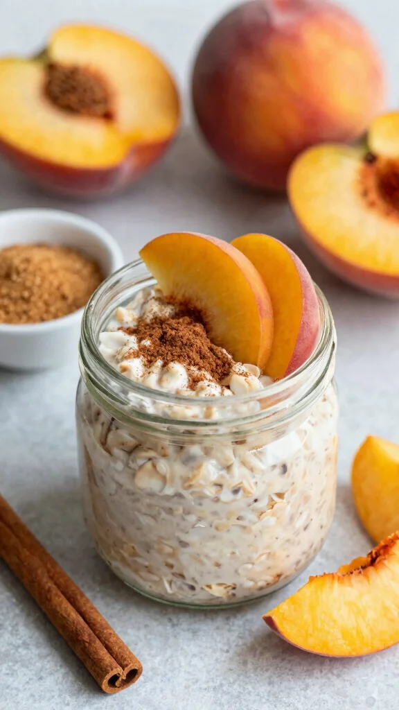 18 Peach Overnight Oats Healthy Recipes - Fruity and Protein-Packed Breakfasts - 10. Peach Cinnamon Roll Oats 1
