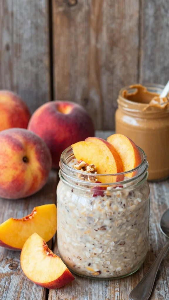 18 Peach Overnight Oats Healthy Recipes - Fruity and Protein-Packed Breakfasts - 11. Peanut Butter Peach Oats 1